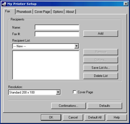symantec winfax pro default printer setup